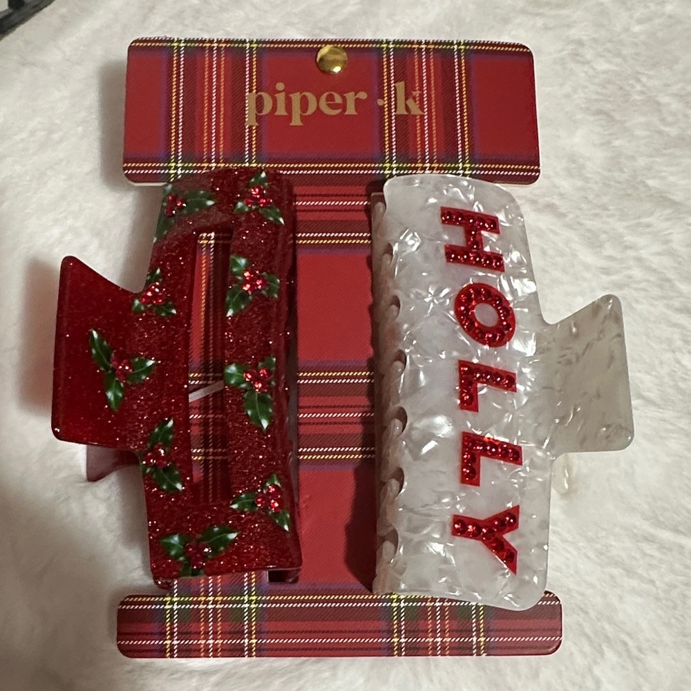Piper K Christmas poinsettia set of 2 hair claw clip